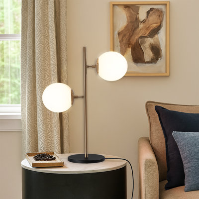 Lampe de table à culot en verre 2 lumières avec base en métal noir - Double lumière moderne
