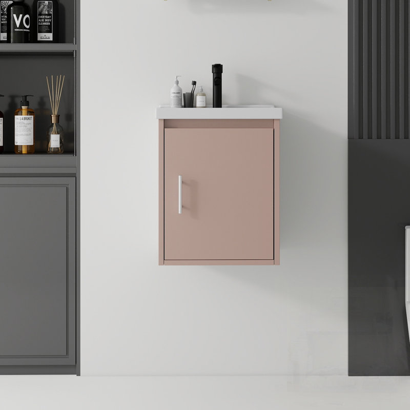 Meuble-lavabo flottant avec lavabo, porte à fermeture en douceur, lavabo en céramique, contreplaqué, Pink, 16" W
