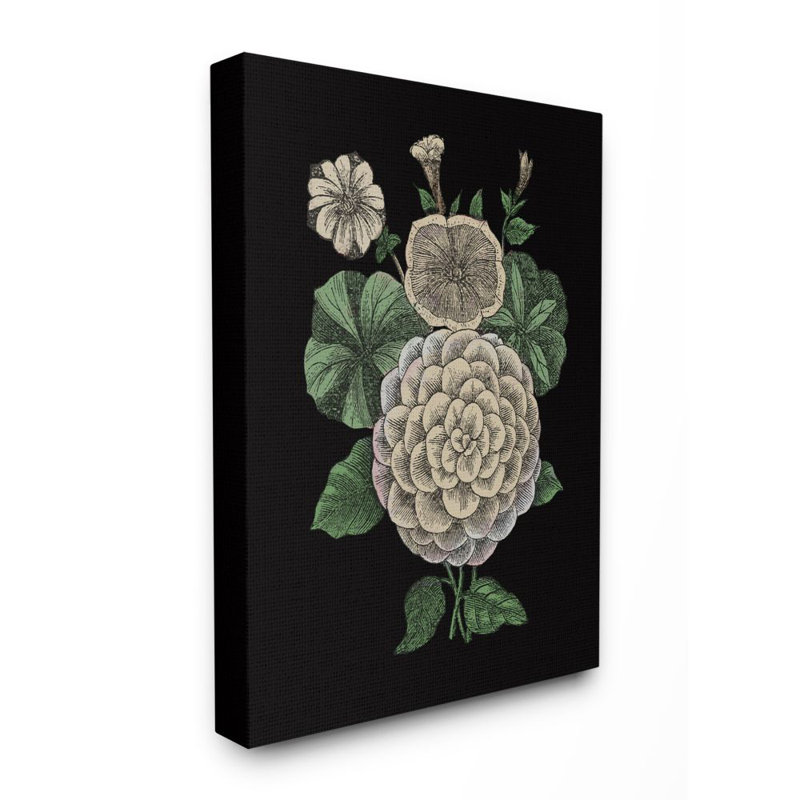 " Yellow Flowers On Black Design " by The Saturday Evening Post, 40" H x 30" W x 1.5" D, Wrapped Canvas