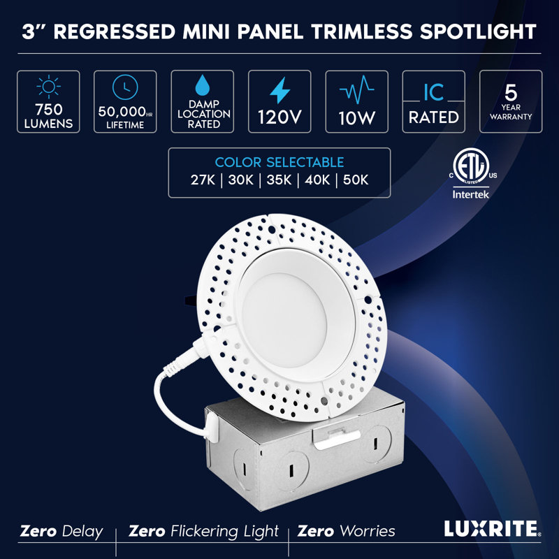 3'' Selectable Color Temperature Dimmable Air-Tight IC Rated LED Canless Recessed Lighting Kit