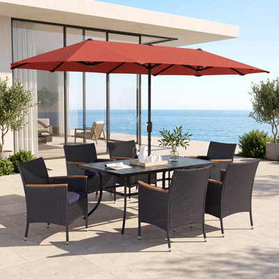 6 - Person Wicker Patio Dining Set with Rectangular Table , Cushions Included