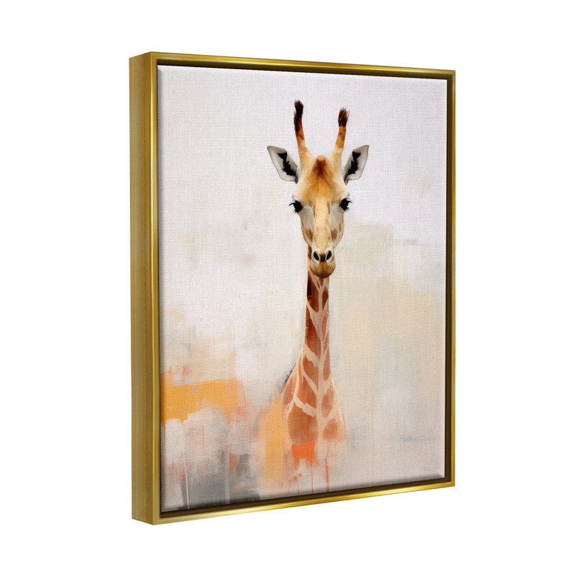 " Modern Giraffe Portrait ", 31" H x 25" W x 1.7" D, Metallic Gold Floater Frame