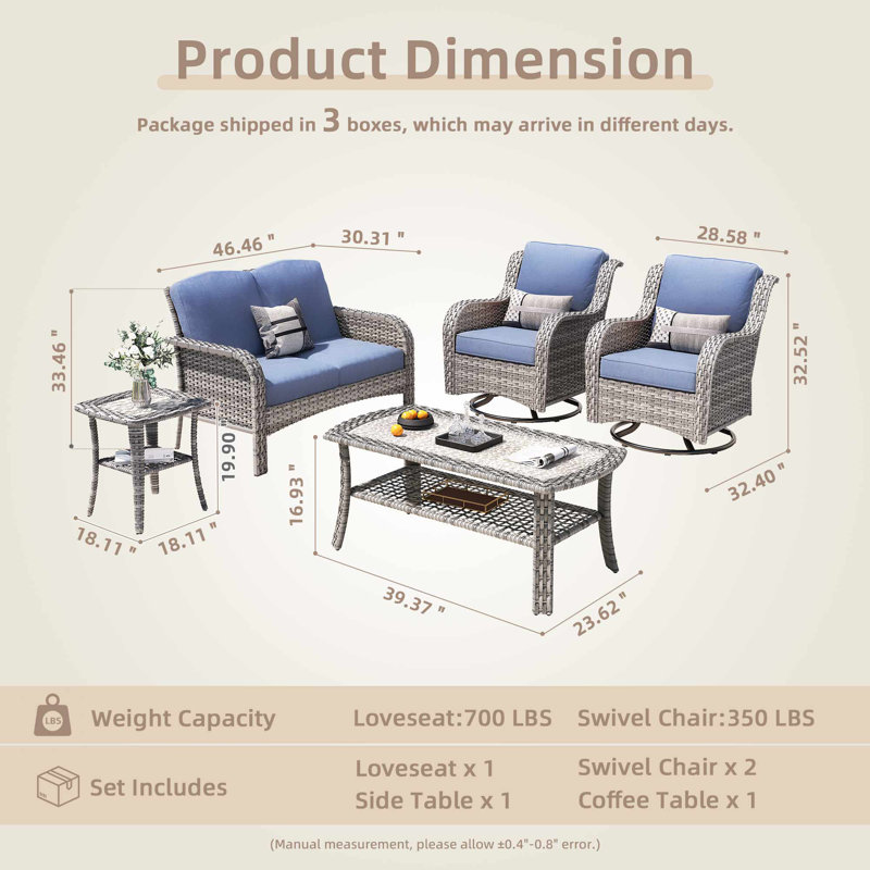 5-piece Outdoor Patio Furniture Set With Swivel Chairs & Coffee Table – Rattan Conversation Set For Front Porch, Backyard, And Deck
