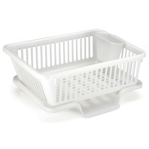 Heavy Duty 2-Piece Plastic Dish Drying Rack Set in White - Includes Large Dish Drainer, Attached Drainboard, and Utensil Cup Holders for Home Kitchen Countertop Organization