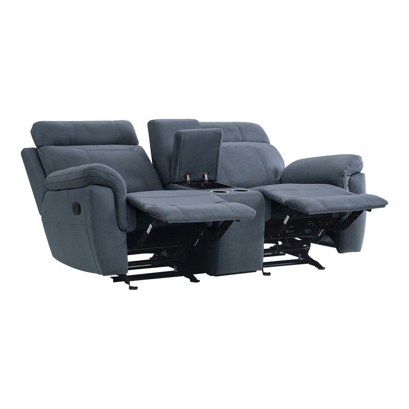 Britain 76" Modern & Contemporary Microfiber Reclining Loveseat with Dual Manual Recline and Gentle Gliding Motion, Integrated Center Console with Cup Holders