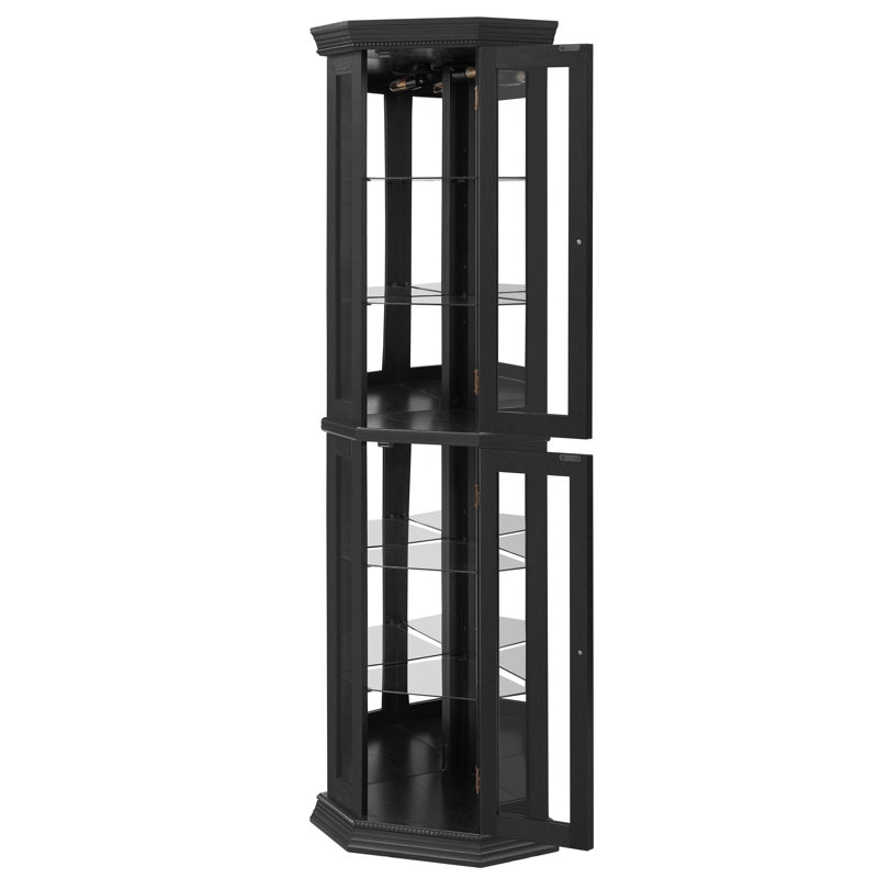 Vitrine de coin lumineuse en verre 69,5 "avec présentoir et tablettes réglables, Noir