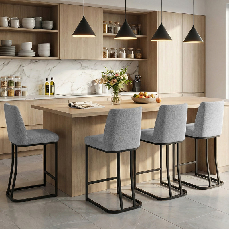 Upholstered Counter & Bar Stool With Backs, Gray