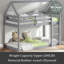 Lit simple superposé au sol en bois d'hévéa simple avec échelle, garde-corps et lit superposé en forme de maison-1961843448
