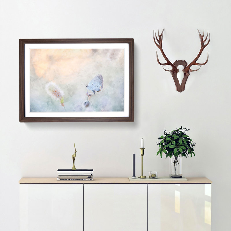 Tailed-Blue Butterfly - Picture Frame Painting Print, 45cm H x 63cm W x 2cm D, Walnut Framed