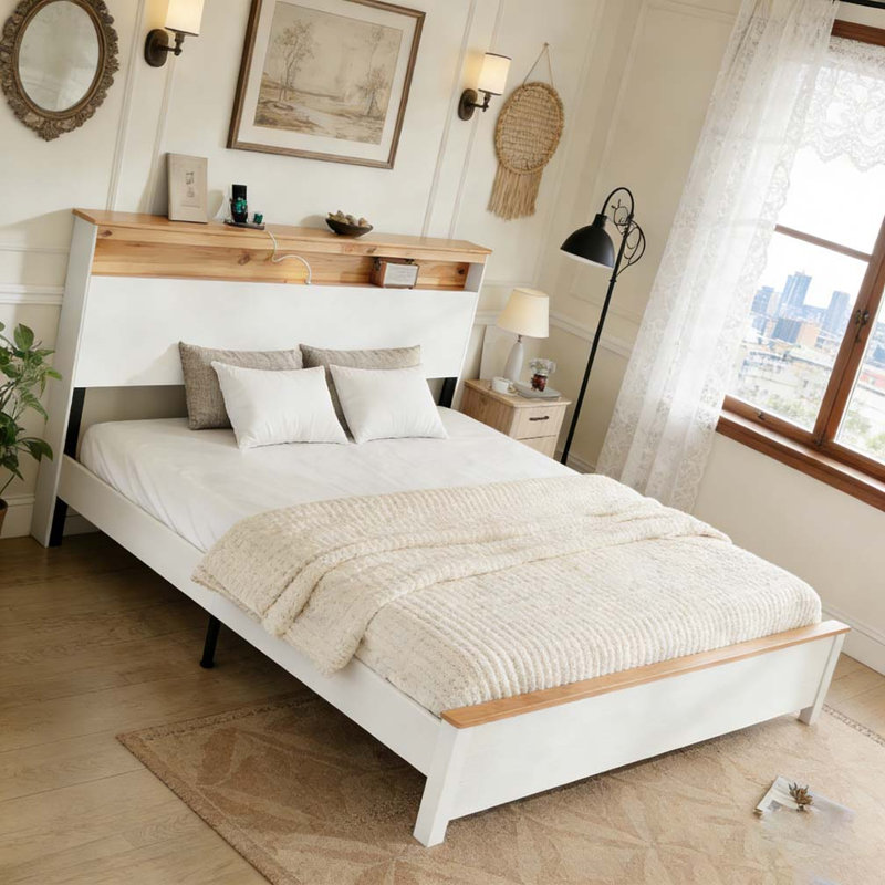 WOODEN BED STAND WITH CHARGING STATION, FULL