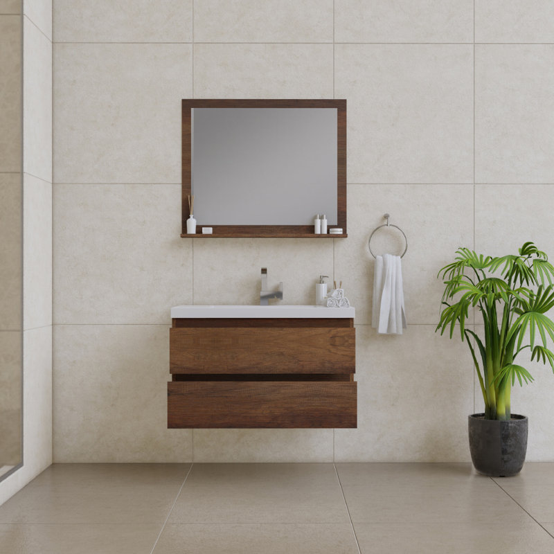 Arjina 36'' Single Bathroom Vanity with Solid Surface Top, Rosewood