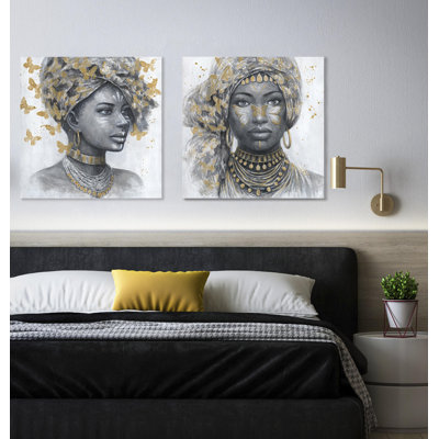 Golden butterflies 2 Piece Wrapped Canvas Wall Art