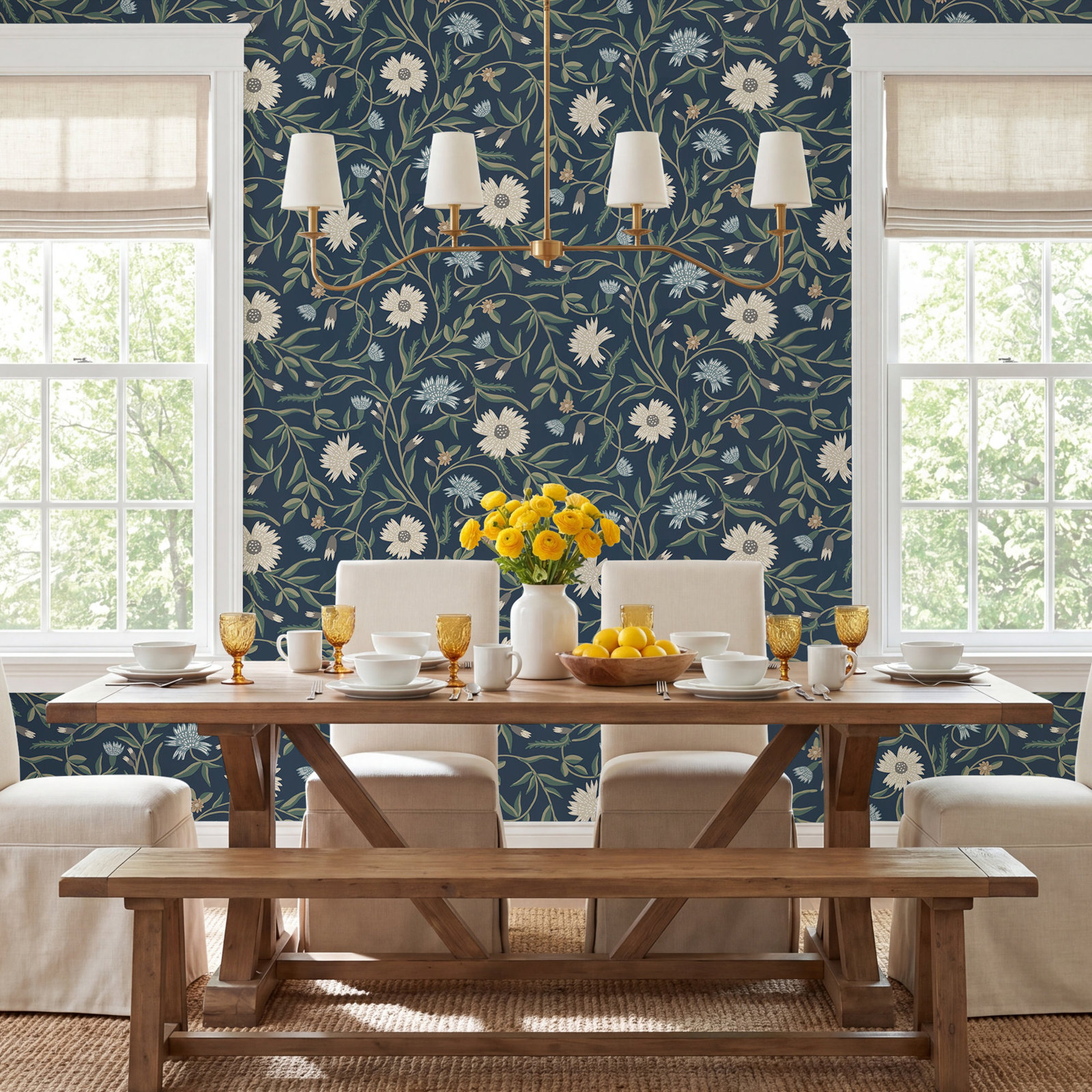 Aster Wallpaper Double Roll, Navy