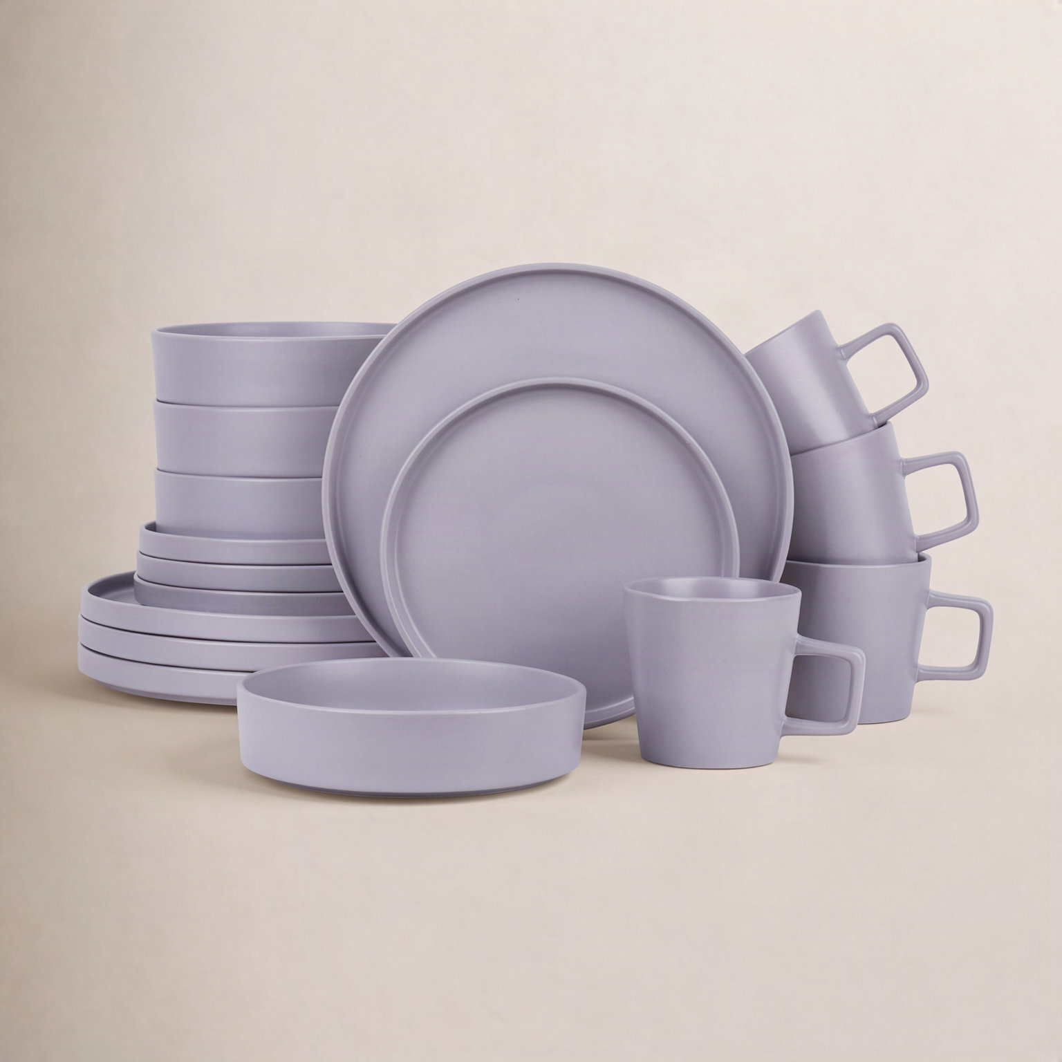 Cleo Stoneware Dinnerware Set, Light Gray