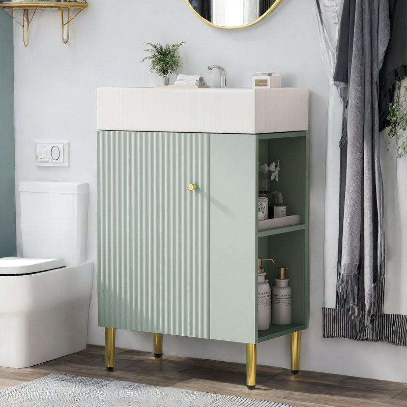 Meuble-lavabo 21,6 po avec lavabo en céramique, Vert
