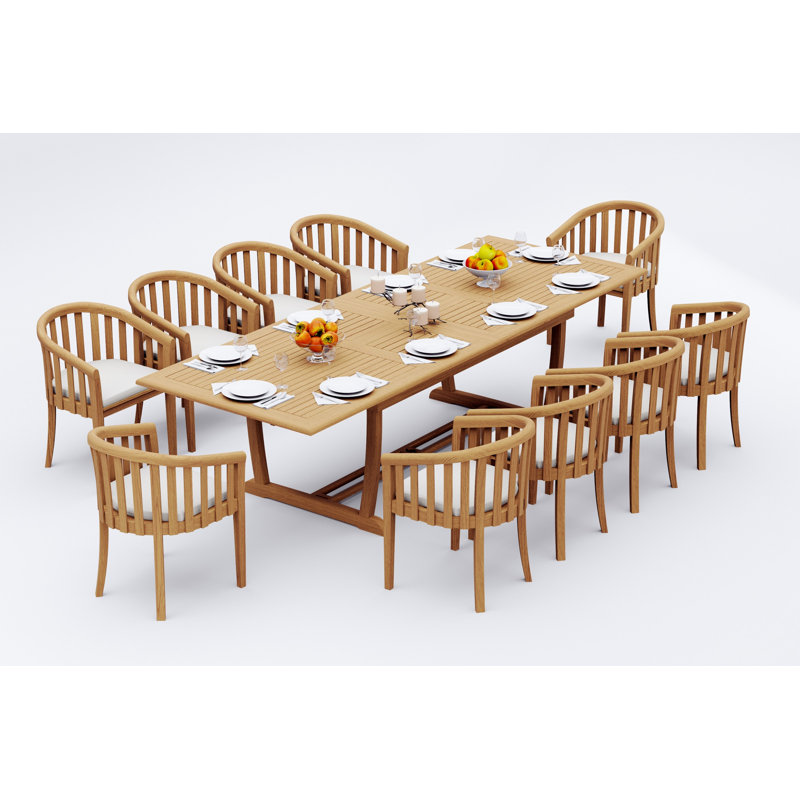 Lenong Teak Wood Patio Dining Set with, 10