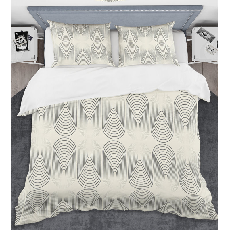 Ensemble de housse de couette en monochrome géométrique x mid-century, Housse de couette double / grand et 2 taies décor