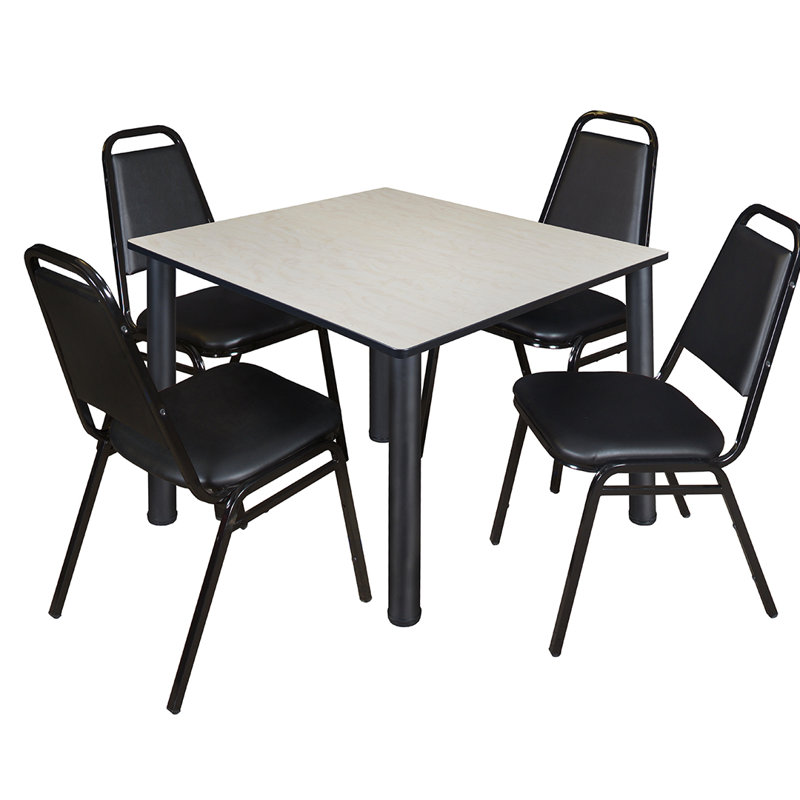 Plateau de table Kee Square, 4 chaises empilables, H 29 po x l 42 po x P 42 po, Noir, Érable