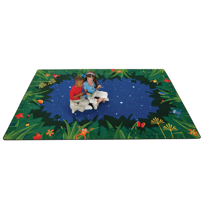 Tapis bleu / vert Peaceful Tropical Night, Rectangle 6 pi x 9 pi