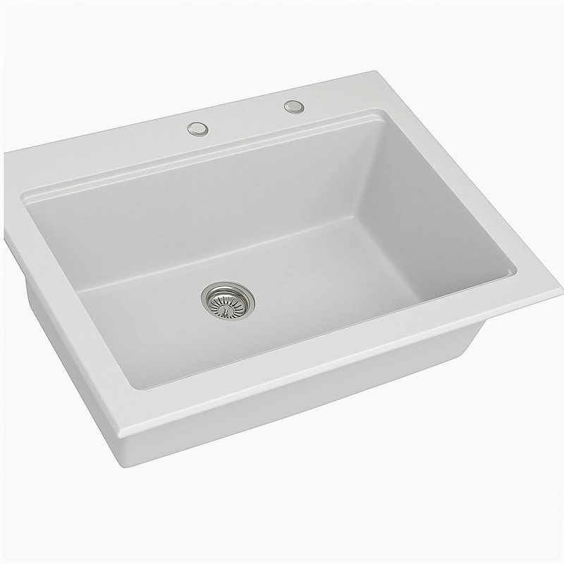 Évier de cuisine à quartz - Évier de cuisine encastré en granite blanc 30 po x 22 po x 10 po
