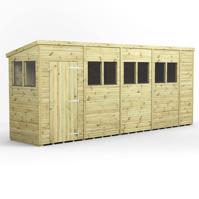 Powersheds 18 x 4ft Premium Pressure Treated Timber Pent Garden Shed