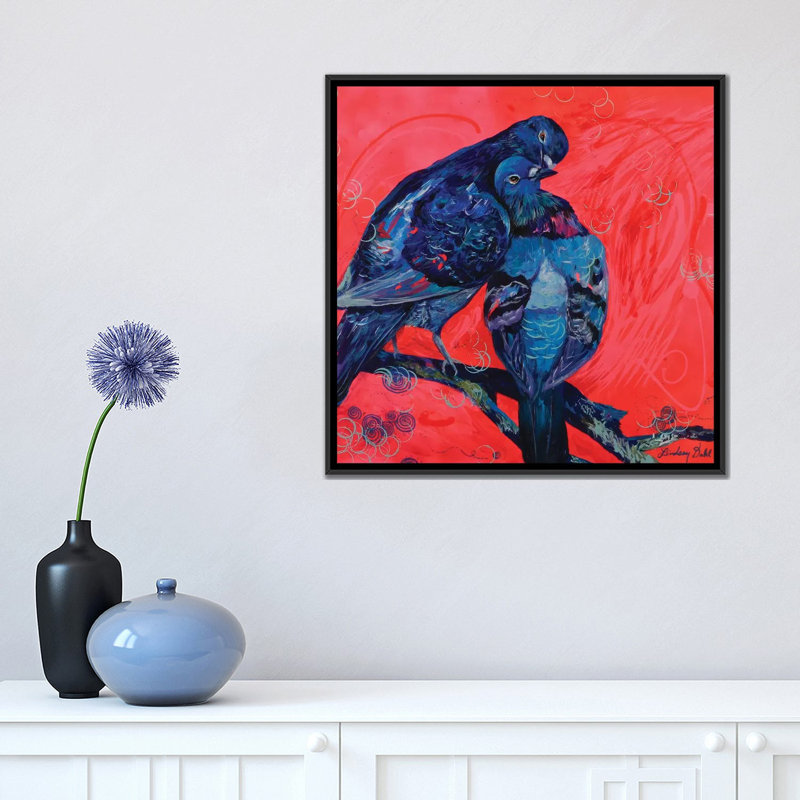 « pigeon preen », impression sur toile, H 18 po x l 18 po x P 1,5 po, Toile avec cadre flottant noir, Pas de tapis
