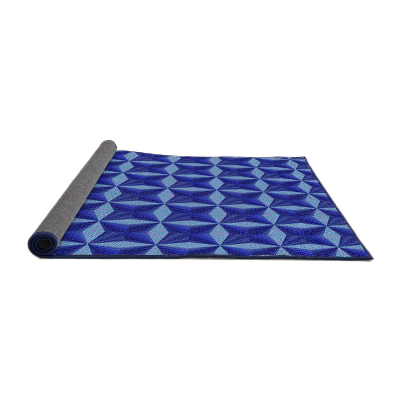 Tapis bleu tissé à la machine, Rond 7 pi