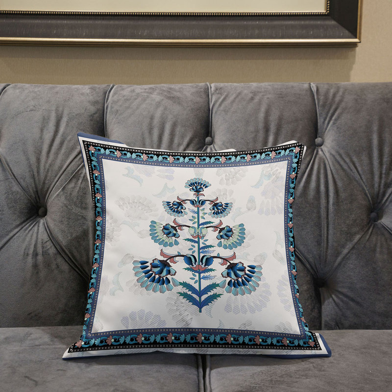 Floral Reversible Throw Pillow, 16" x 16", Blue/Black