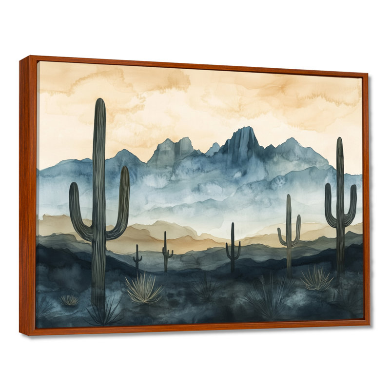 «Desert Horizon Silhouette III», art mural vert, H 12 po x l 20 po, Cadre flottant brun