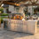 Ensemble d'îlot de cuisine extérieur modulaire 3 pièces VESTIVium - Tout en acier inoxydable avec barbecue au gaz à 6 brûleurs, brûleur latéral et brûleur infrarouge arrière, évier, réfrigérateur et comptoir en quartz blanc