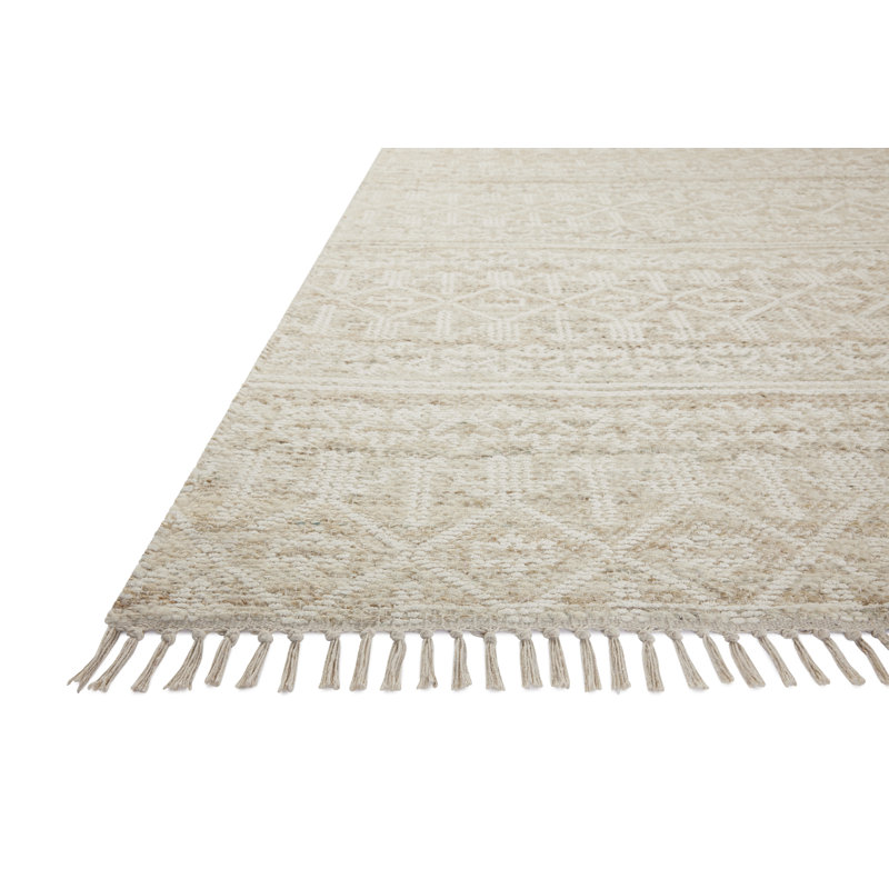 Sand and Ivory Geometric Wool Cotton Flatweave Rug 8'-6" x 11'-6"