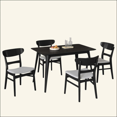 Ensemble de salle à manger 5 pièces de style Mid-Century moderne, structure en bois d'hévéa, une table et 4 chaises rembourrées