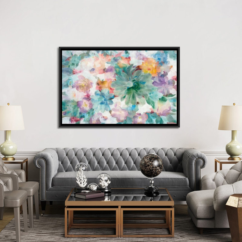 « succulent fleurs », reproduction sur toile tendue, H 18 po x l 26 po x P 1,5 po, Toile avec cadre noir, Pas de tapis