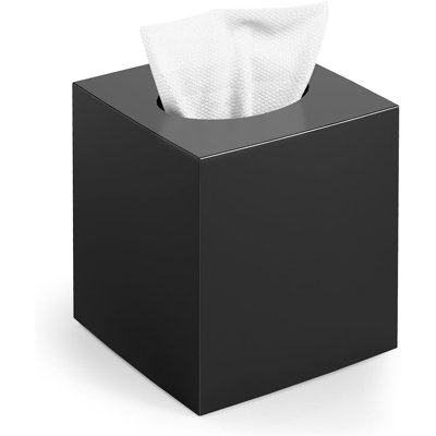 Tissue Box Cover, Square Modern Facial Acrylic Tissue Holder Napkin Dispenser Accessories For Bathroom Vanity Countertop,Bedroom Dresser,Night Stand,Desk,Office (Black)