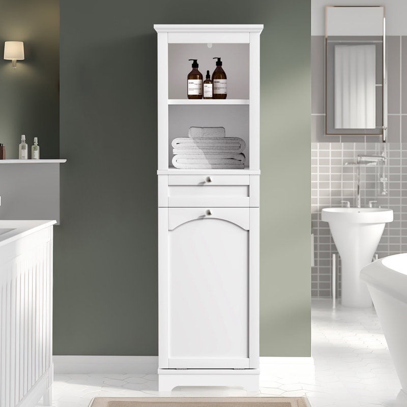 Armoire de rangement autoportante avec panier à linge avec tiroir, Blanc