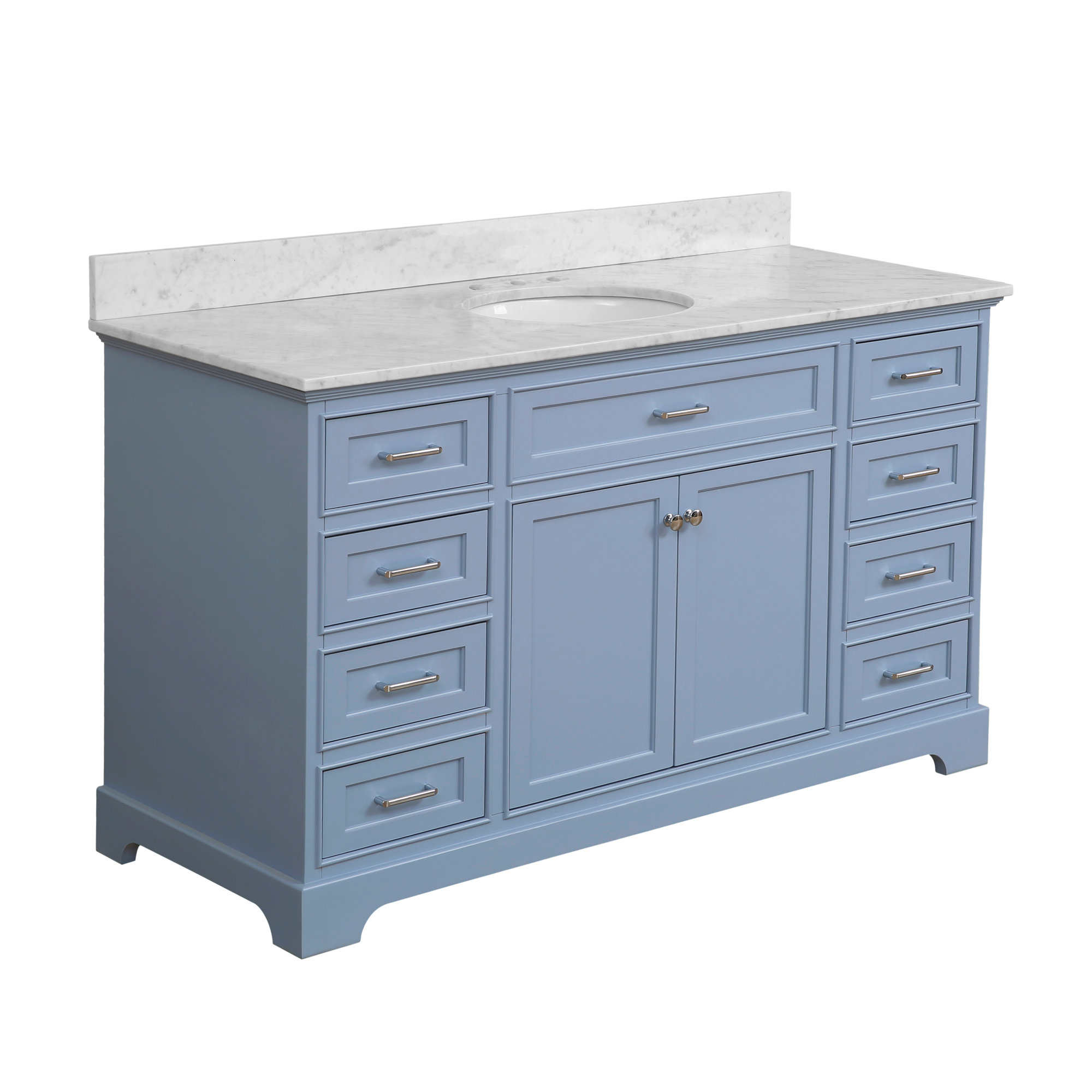 Ronnie 60'' Single Bathroom Vanity, Carrara Marble, Powder Blue