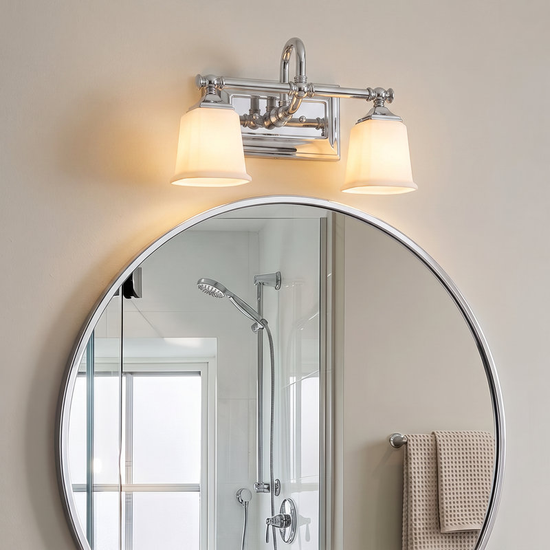 Nicholas 2-Light Polished Chrome Vanity Light, Polished Chrome, Opal