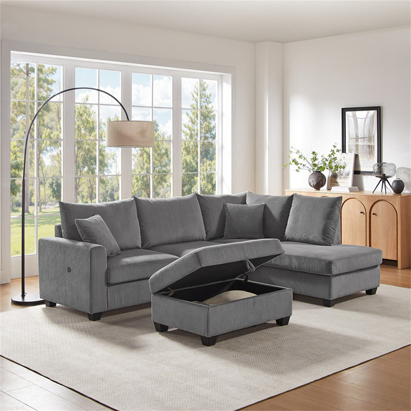 Canapé modulaire en tissu velours côtelé gris foncé 107 po Romano