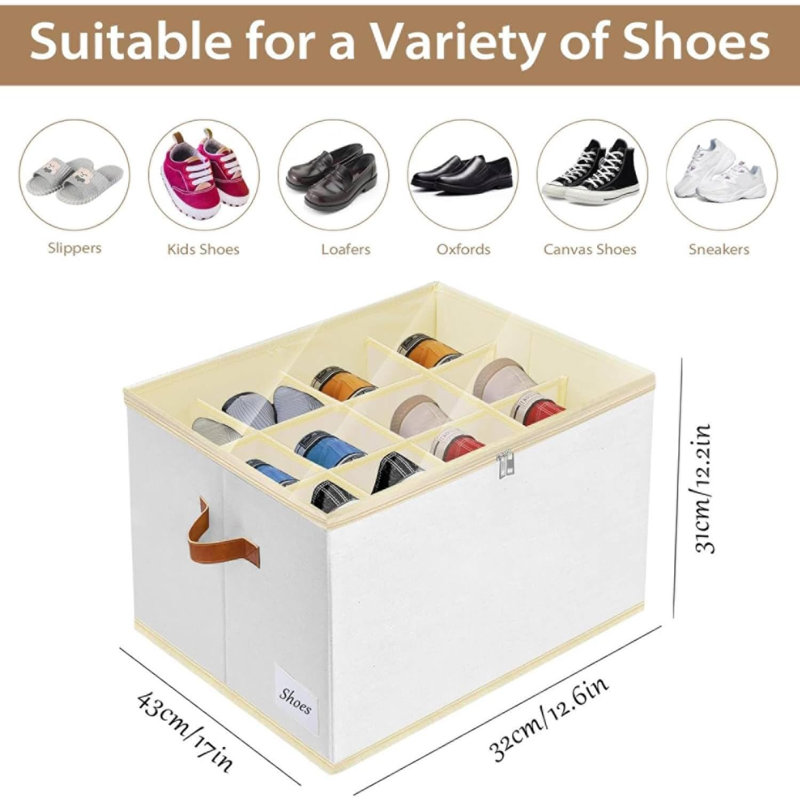 Shoe Storage Box Organiser For Closet, Space Saver Shoes Containers Bin With Clear Lids Stackable, Foldable Shoe Rack Cabinet Cubby For Wardrobe