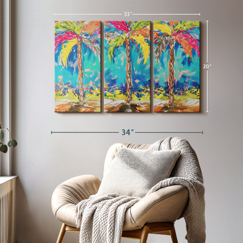 «Summer Tropical Palms», 3 pièces sur toile, H 20 po x l 33 po x P 1,25 po