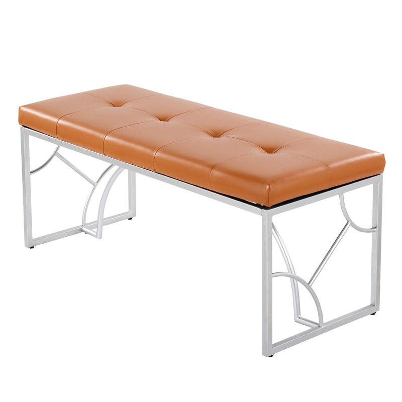 Banc contemporain en métal et similicuir, Orange