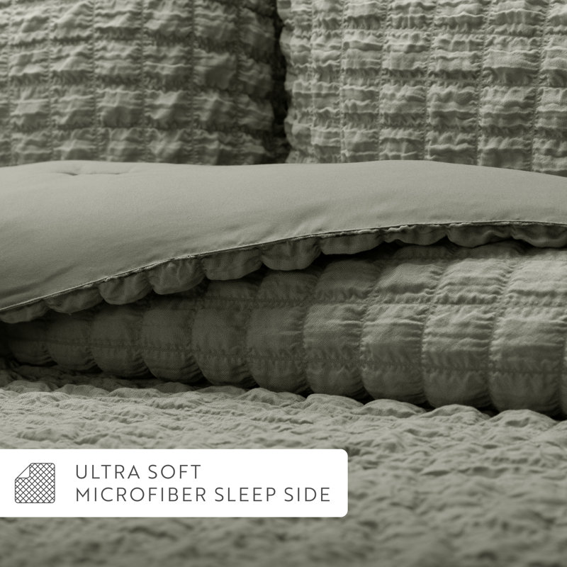 Seersucker Textured Comforter Set, Full / Queen Comforter + 2 Shams, Willow Green