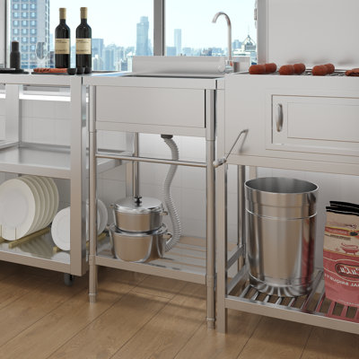 Freestanding Stainless Steel Utility Sink with Storage Shelf, 360° Rotating Faucet, Hot & Cold Water Ready, Rust-Resistant Laundry and Kitchen Sink