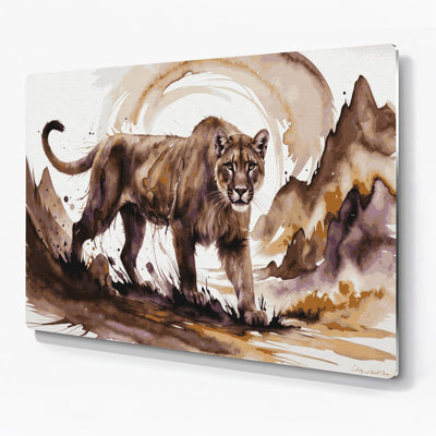 Art mural en métal «Big Cats Andine Mountain», beige