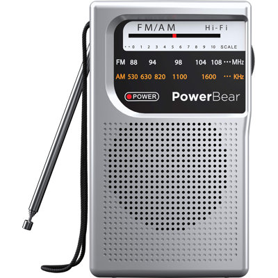 PowerBear Portable Radio | AM/FM, 2AA Battery Operated with Long Range Reception for Indoor, Outdoor & Emergency Use
