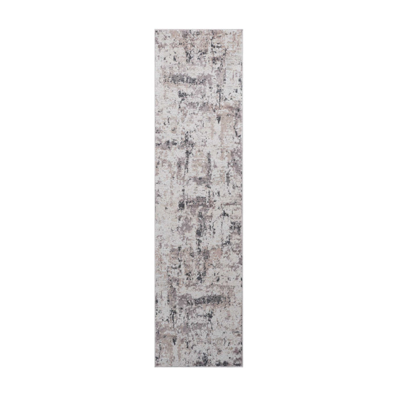 Tapis crème / brun / abstrait Collection, Tapis de couloir 2 pi 2 po x 8 pi