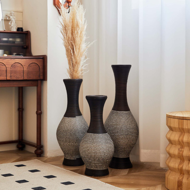 Ensemble de 3 vases de bureau classiques et soignés, jardinière artificielle haute indépendante, Brun / Blanc