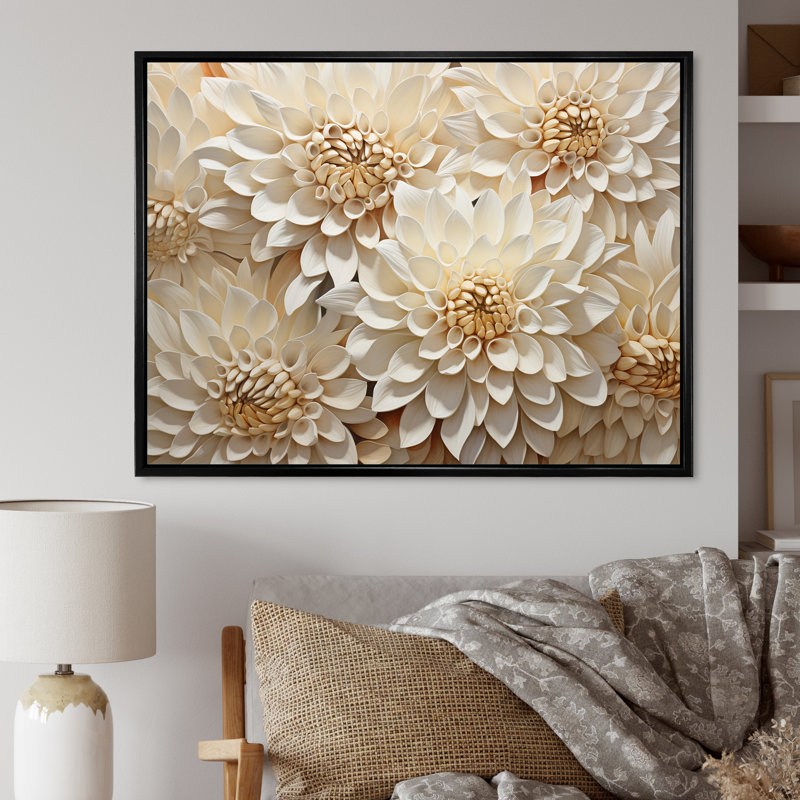 Minimalisme mamans peignant en beige et blanc - impressions sur toile de mamans, Cadre flottant noir