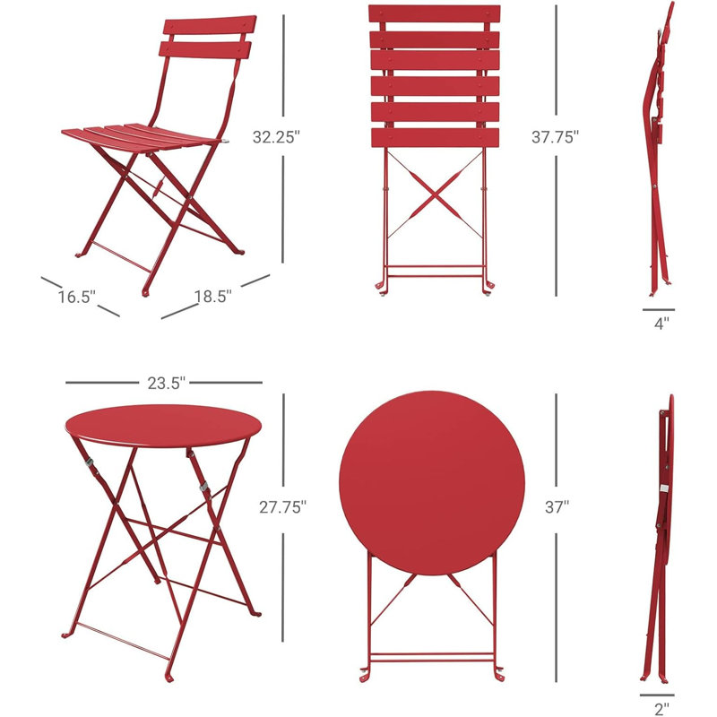 Ensemble bistro 3 pièces en acier pliable, table de patio résistante aux intempéries et 2 chaises pour balcon, jardin, cour, bord de piscine et intérieur