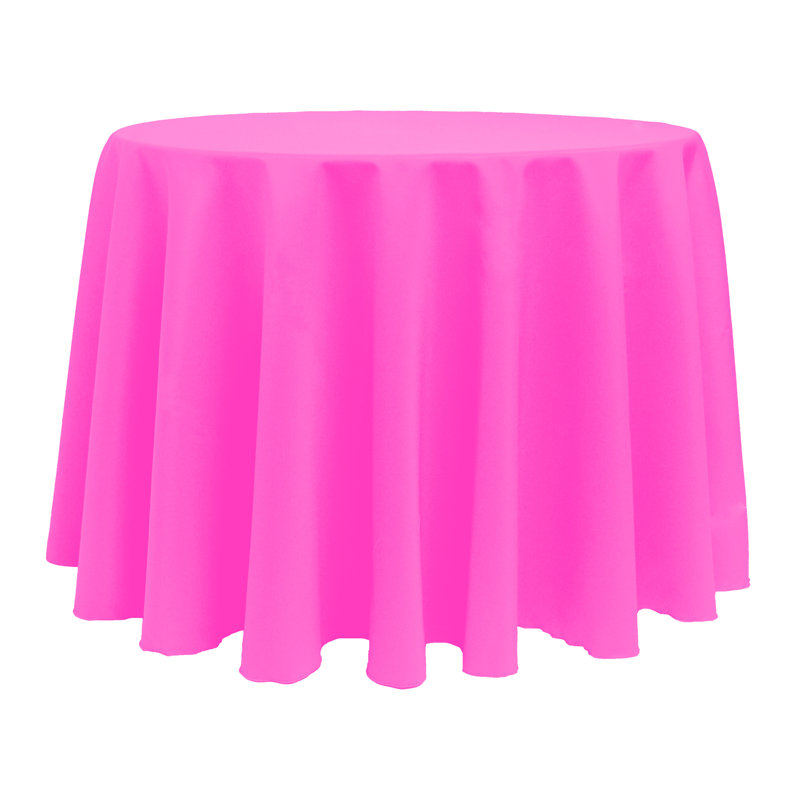 10 Pack Round Polyester Linen Tablecloth, 120" x 120", Neon Pink